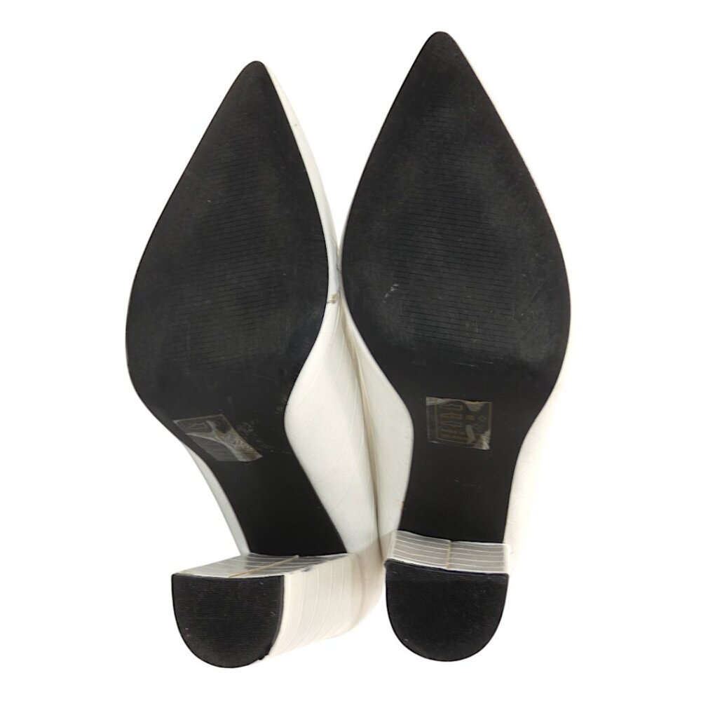 White Croc Embossed Ankle Boots Pointed Toe Block Heel Size 10 - Picture 6 of 10